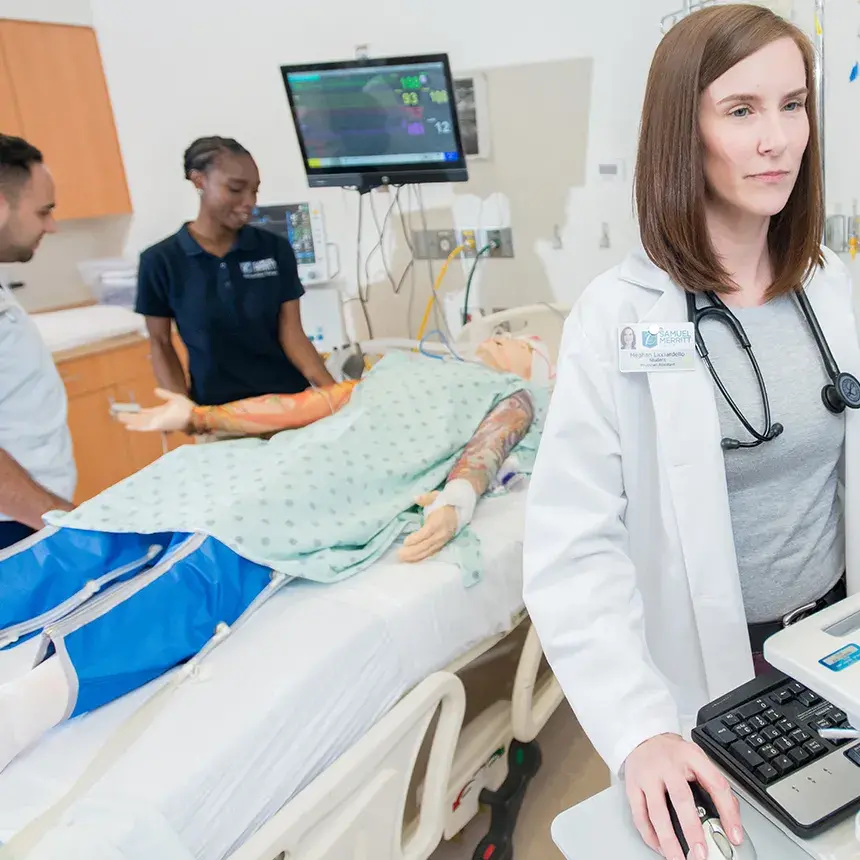 Health Simulation Lab students with nurse