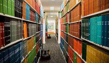 Book shelves in a library