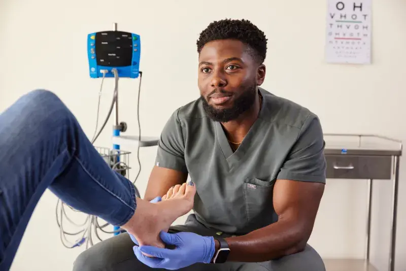 Podiatry student working with a patient