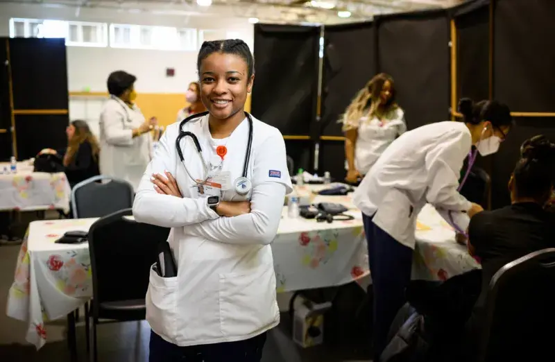 Student at hypertension sunday health fair