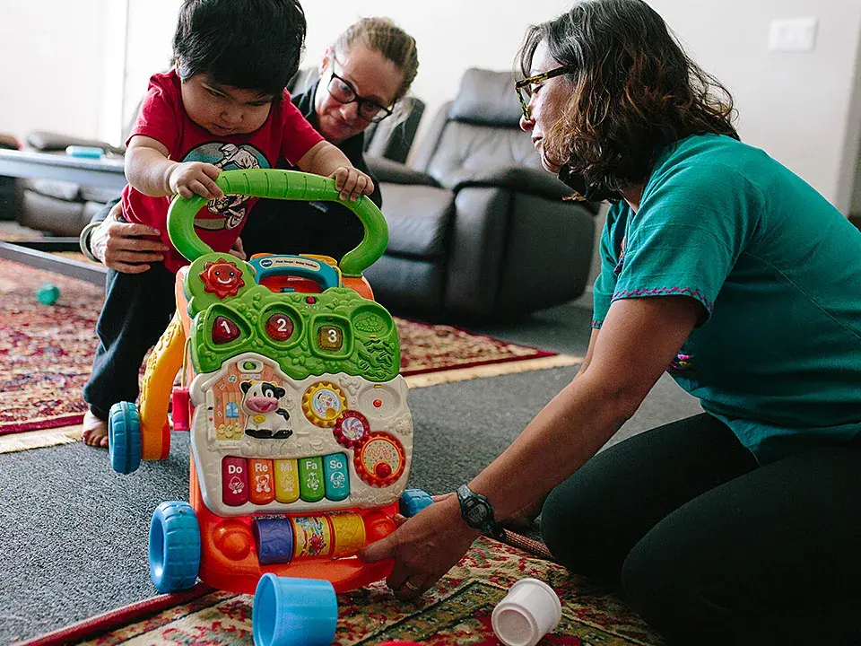 Occupational Therapy Professor Goli Hashemi and student provide therapy for Farhan Samimi 